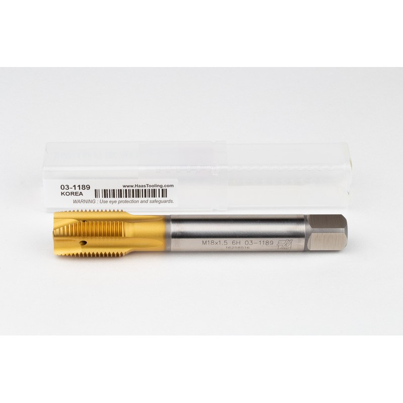 M18x1.5 MF HSS-E Spiral Point Tap, 14mm Shank x 25mm Thread Length, 3XD, Plug, 4 Flute, 6H, TiN Coated
