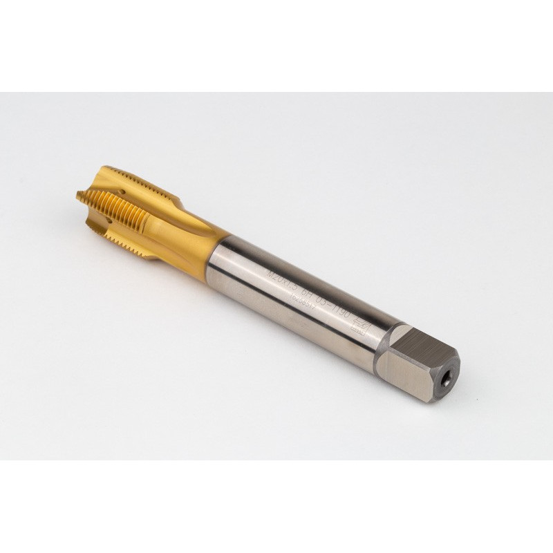 M20x1.5 MF HSS-E Spiral Point Tap, 16mm Shank x 25mm Thread Length, 3XD, Plug, 4 Flute, 6H, TiN Coated