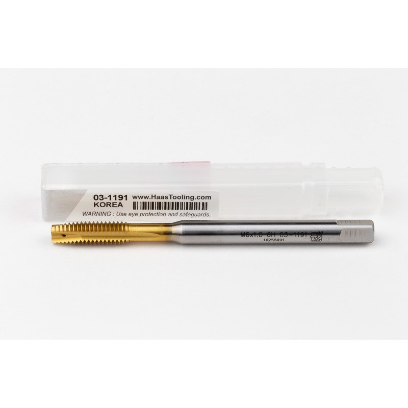 M6x1.0 M HSS-E Spiral Point Tap, 6mm Shank x 17mm Thread Length, 3XD, Plug, 3 Flute, 6H, TiN Coated