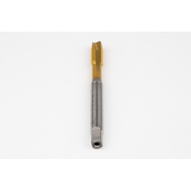 M8x1.25 M HSS-E Spiral Point Tap, 8mm Shank x 20mm Thread Length, 3XD, Plug, 3 Flute, 6H, TiN Coated