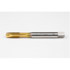 M10x1.5 M HSS-E Spiral Point Tap, 10mm Shank x 22mm Thread Length, 3XD, Plug, 3 Flute, 6H, TiN Coated