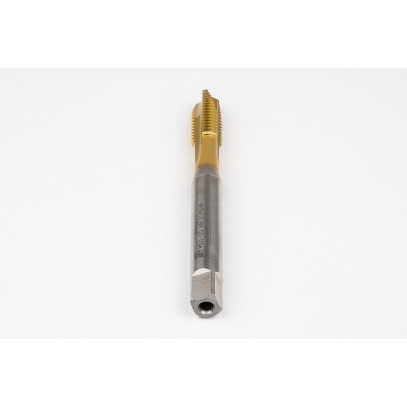 M10x1.5 M HSS-E Spiral Point Tap, 10mm Shank x 22mm Thread Length, 3XD, Plug, 3 Flute, 6H, TiN Coated