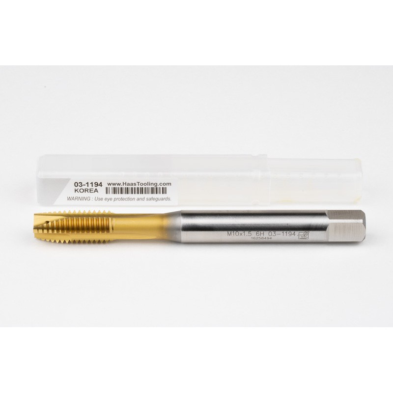 M10x1.5 M HSS-E Spiral Point Tap, 10mm Shank x 22mm Thread Length, 3XD, Plug, 3 Flute, 6H, TiN Coated