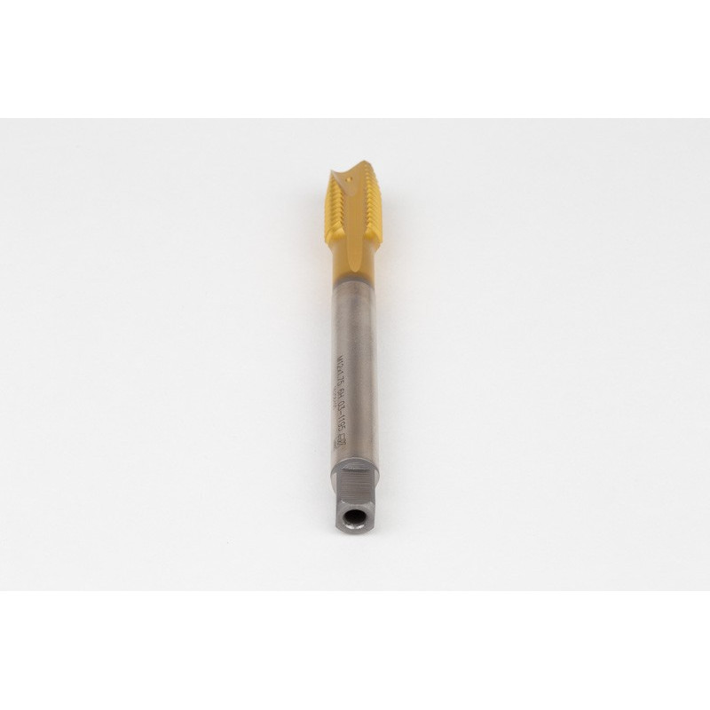 M12x1.75 M HSS-E Spiral Point Tap, 9mm Shank x 24mm Thread Length, 3XD, Plug, 3 Flute, 6H, TiN Coated