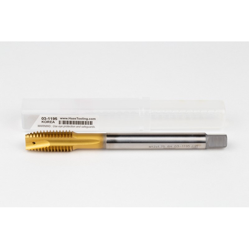 M12x1.75 M HSS-E Spiral Point Tap, 9mm Shank x 24mm Thread Length, 3XD, Plug, 3 Flute, 6H, TiN Coated