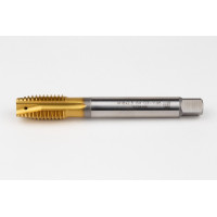 M18x2.5 M HSS-E Spiral Point Tap, 14mm Shank x 30mm Thread Length, 3XD, Plug, 4 Flute, 6H, TiN Coated