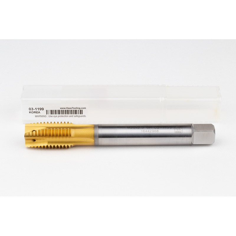 M20x2.5 M HSS-E Spiral Point Tap, 16mm Shank x 32mm Thread Length, 3XD, Plug, 4 Flute, 6H, TiN Coated