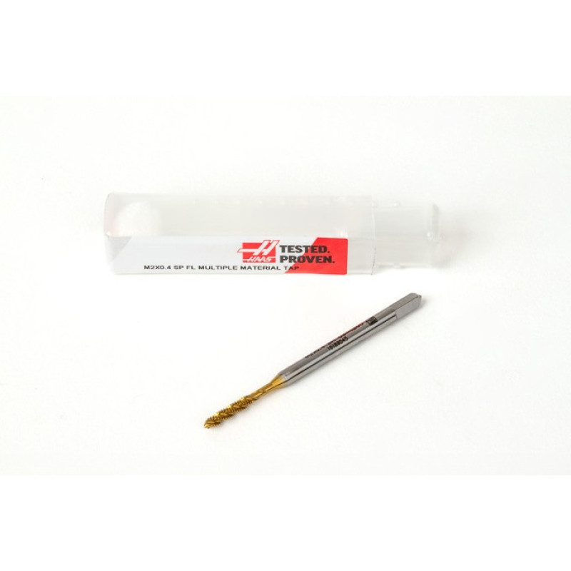 M2x0.4 M HSS-E Spiral Flute Tap, 2.8mm Shank x 8mm Thread Length, 2.5XD, Mod. Bottoming, 3 Flute, 6H, TiN Coated