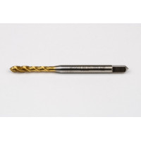 M3.5x0.6 M HSS-E Spiral Flute Tap, 4mm Shank x 7mm Thread Length, 2.5XD, Mod. Bottoming, 3 Flute, 6H, TiN Coated