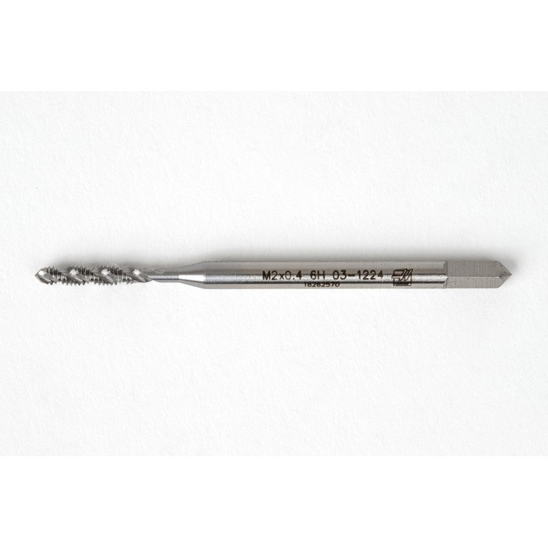 M2x0.4 M HSS-E Spiral Flute Tap, 2.8mm Shank x 8mm Thread Length, 2.5XD, Mod. Bottoming, 2 Flute, 6H, Uncoated