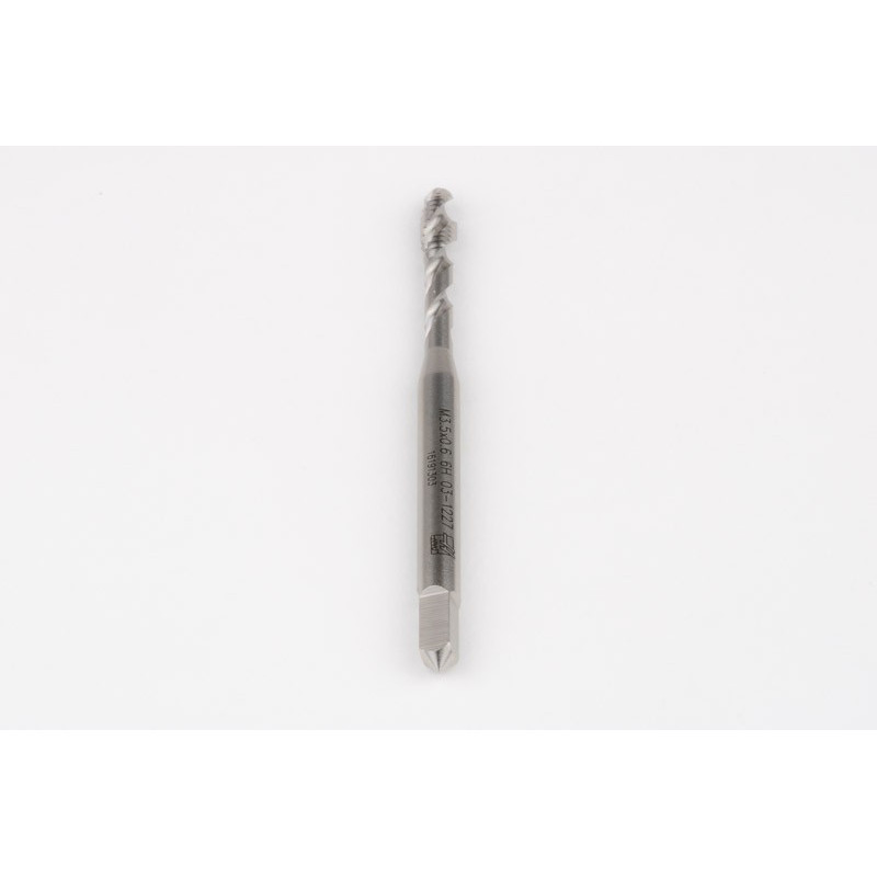 M3.5x0.6 M HSS-E Spiral Flute Tap, 4mm Shank x 7mm Thread Length, 2.5XD, Mod. Bottoming, 2 Flute, 6H, Uncoated