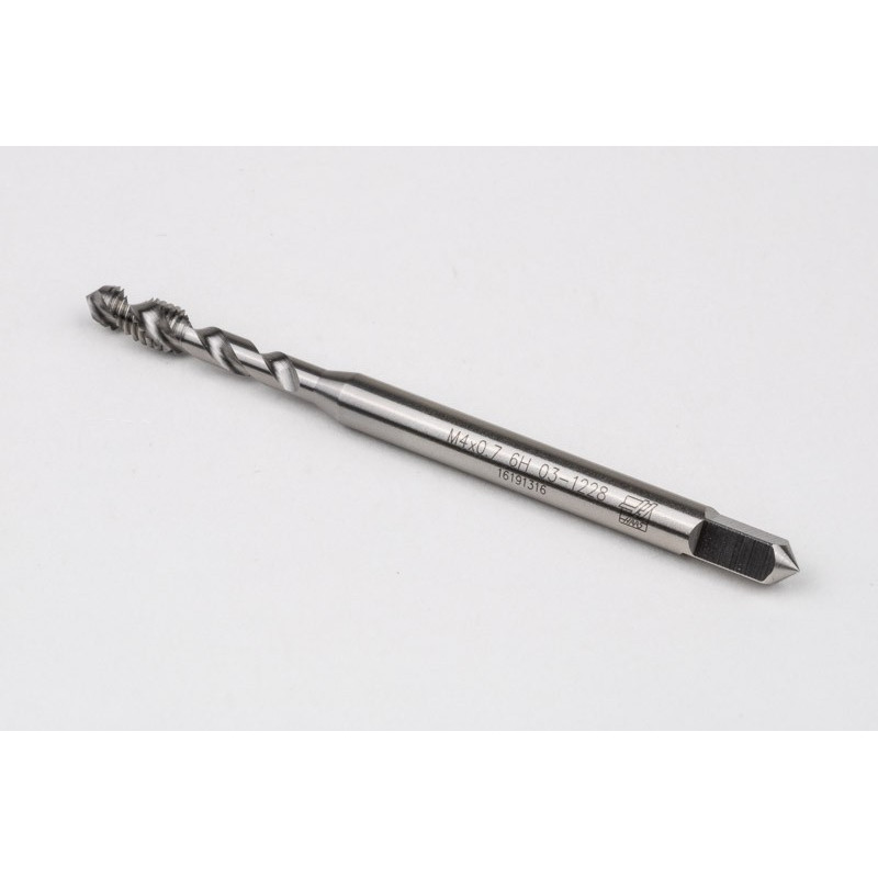 M4x0.7 M HSS-E Spiral Flute Tap, 4.5mm Shank x 7mm Thread Length, 2.5XD, Mod. Bottoming, 2 Flute, 6H, Uncoated