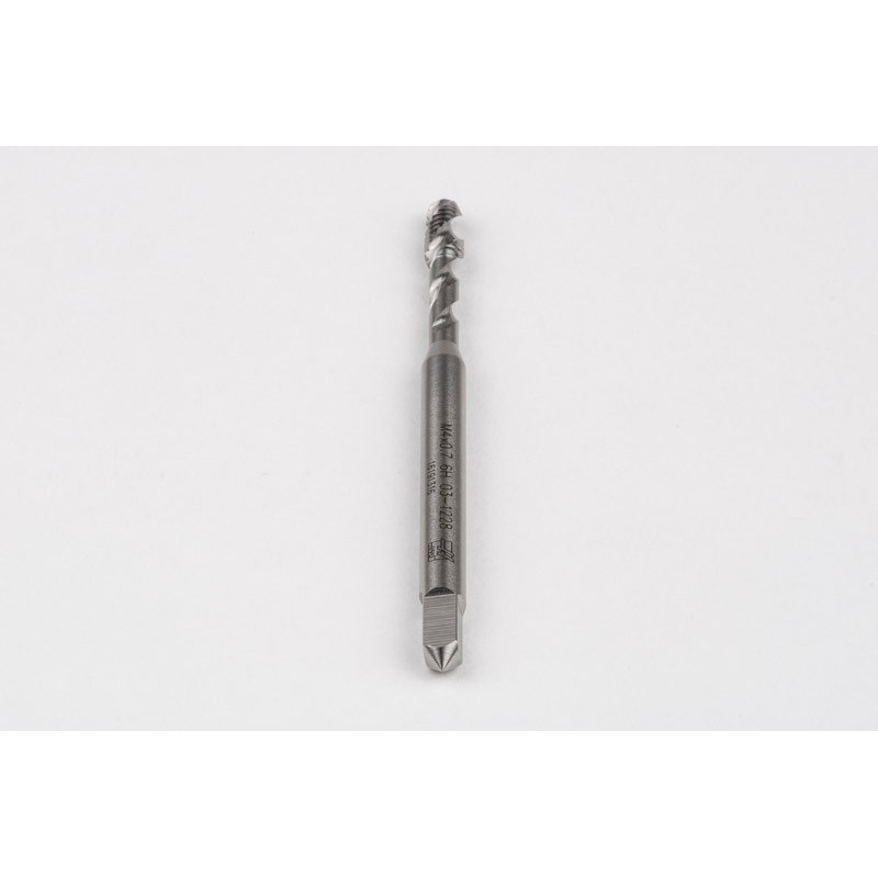 M4x0.7 M HSS-E Spiral Flute Tap, 4.5mm Shank x 7mm Thread Length, 2.5XD, Mod. Bottoming, 2 Flute, 6H, Uncoated