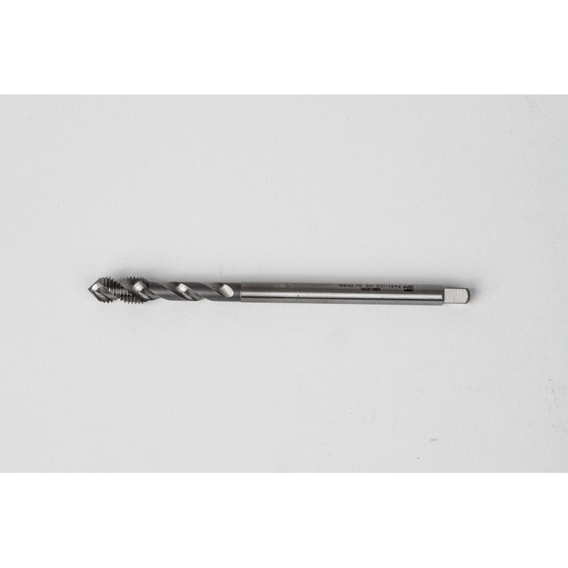 M7x1.0 M HSS-E Spiral Flute Tap, 7mm Shank x 10mm Thread Length, 2.5XD, Mod. Bottoming, 2 Flute, 6H, Uncoated