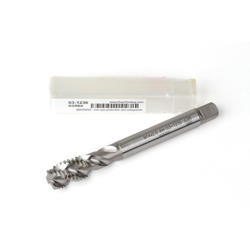 M14x2.0 M HSS-E Spiral Flute Tap, 11mm Shank x 20mm Thread Length, 2.5XD, Mod. Bottoming, 3 Flute, 6H, Uncoated