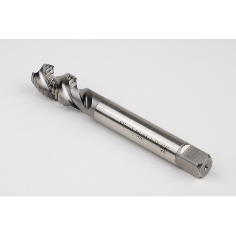 M18x2.5 M HSS-E Spiral Flute Tap, 14mm Shank x 25mm Thread Length, 2.5XD, Mod. Bottoming, 3 Flute, 6H, Uncoated