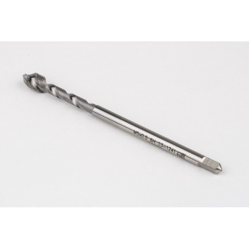 M5x0.5 MF HSS-E Spiral Flute Tap, 3.5mm Shank x 5mm Thread Length, 2.5XD, Mod. Bottoming, 2 Flute, 6H, Uncoated