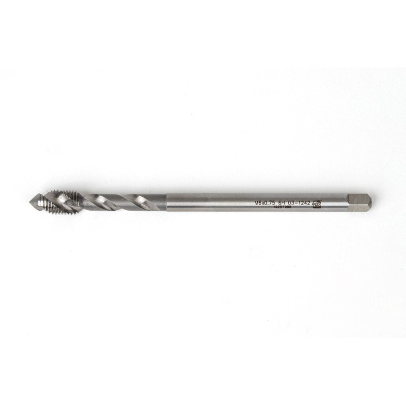 M6x0.75 MF HSS-E Spiral Flute Tap, 4.5mm Shank x 8mm Thread Length, 2.5XD, Mod. Bottoming, 2 Flute, 6H, Uncoated