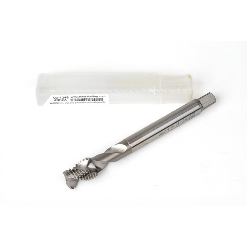 M12x1.5 MF HSS-E Spiral Flute Tap, 9mm Shank x 15mm Thread Length, 2.5XD, Mod. Bottoming, 2 Flute, 6H, Uncoated