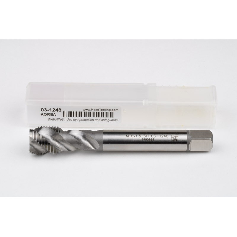 M16x1.5 MF HSS-E Spiral Flute Tap, 12mm Shank x 15mm Thread Length, 2.5XD, Mod. Bottoming, 3 Flute, 6H, Uncoated