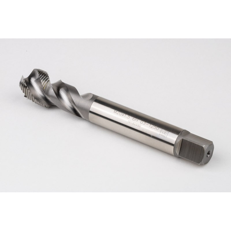 M20x1.5 MF HSS-E Spiral Flute Tap, 16mm Shank x 17mm Thread Length, 2.5XD, Mod. Bottoming, 3 Flute, 6H, Uncoated
