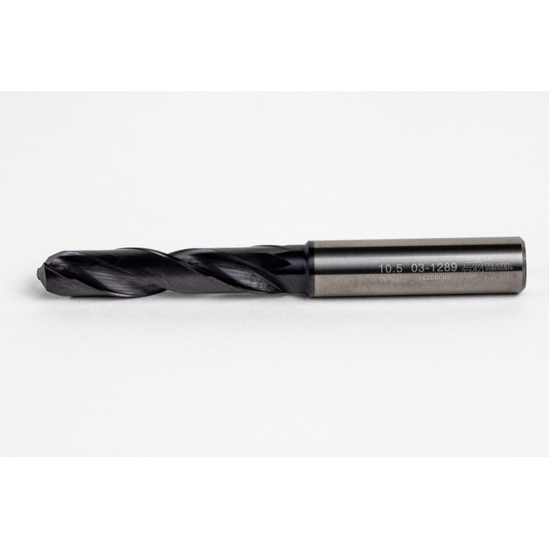 10.2mm Ø Carbide Drill, 12mm Shank x 140° Point Angle x 30° Helix, 3XD, 2 Flute, TiAlN Coated, GP