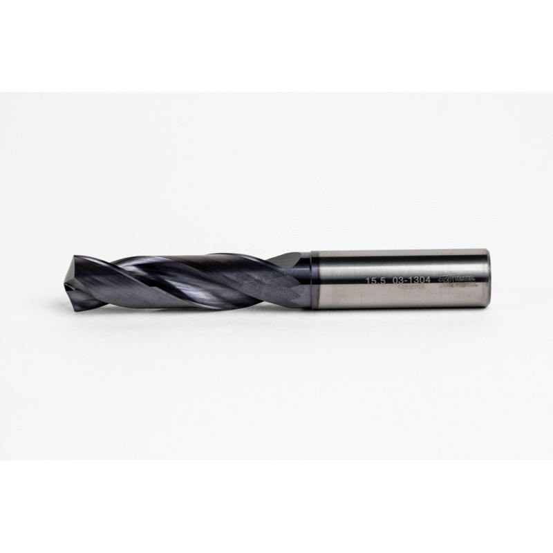 15.5mm Ø Carbide Drill, 16mm Shank x 140° Point Angle x 30° Helix, 3XD, 2 Flute, TiAlN Coated, GP