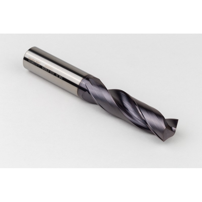 16mm Ø Carbide Drill, 16mm Shank x 140° Point Angle x 30° Helix, 3XD, 2 Flute, TiAlN Coated, GP