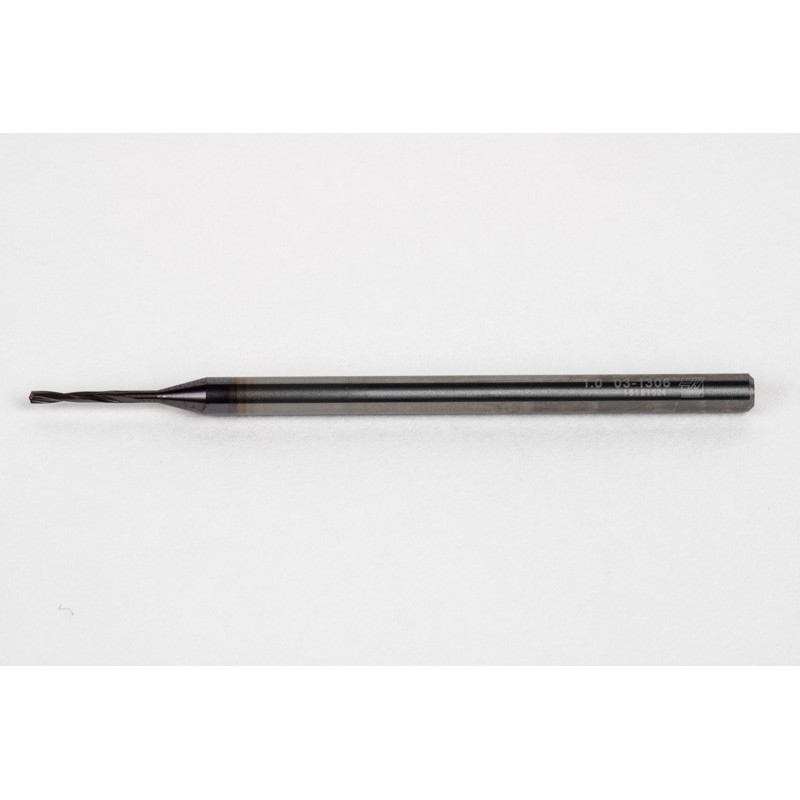 1mm Ø Carbide Drill, 3mm Shank x 140° Point Angle x 15° Helix, 5XD, 2 Flute, TiAlN Coated, GP