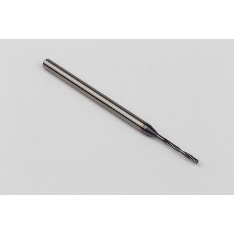 1.25mm Ø Carbide Drill, 3mm Shank x 140° Point Angle x 15° Helix, 5XD, 2 Flute, TiAlN Coated, GP