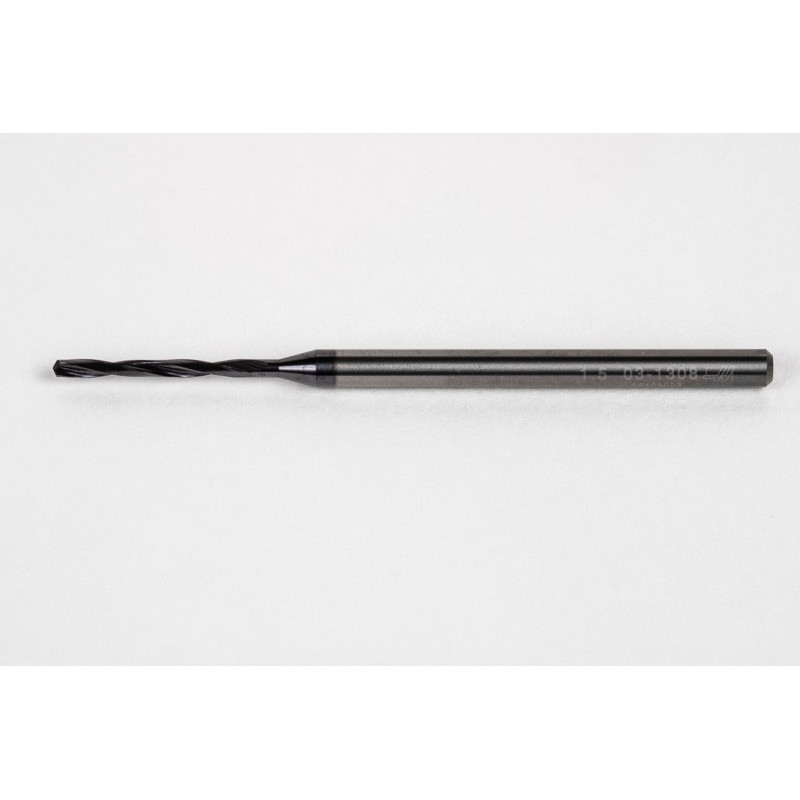 1.5mm Ø Carbide Drill, 3mm Shank x 140° Point Angle x 17° Helix, 5XD, 2 Flute, TiAlN Coated, GP