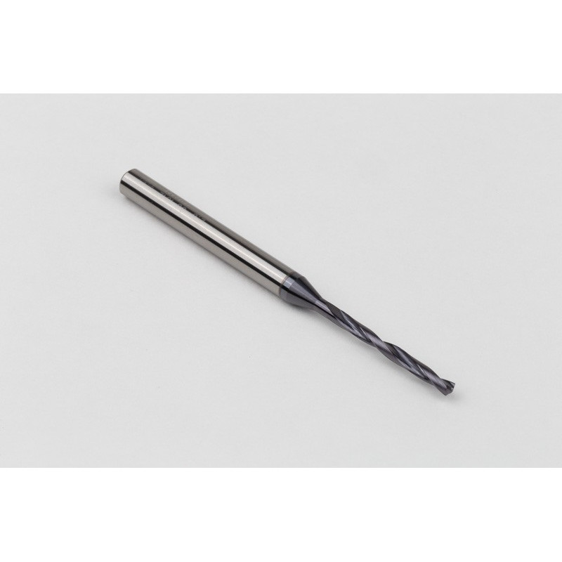 2mm Ø Carbide Drill, 4mm Shank x 140° Point Angle x 18° Helix, 5XD, 2 Flute, TiAlN Coated, GP