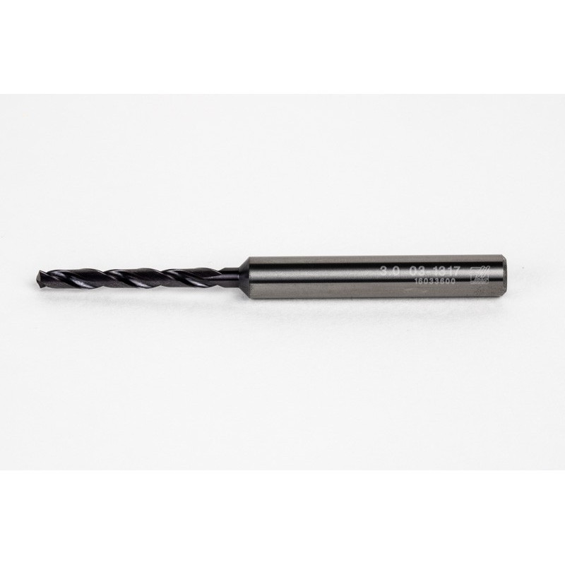 3mm Ø Carbide Drill, 6mm Shank x 140° Point Angle x 30° Helix, 5XD, 2 Flute, TiAlN Coated, GP