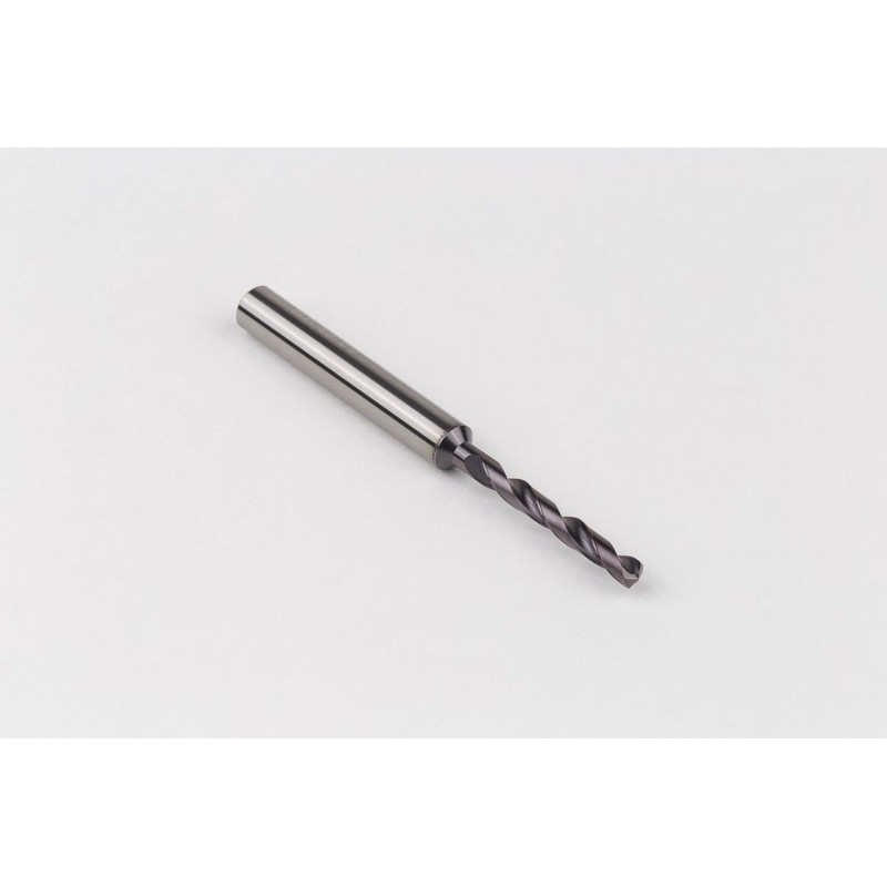 3.2mm Ø Carbide Drill, 6mm Shank x 140° Point Angle x 30° Helix, 5XD, 2 Flute, TiAlN Coated, GP
