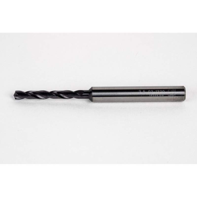 3.5mm Ø Carbide Drill, 6mm Shank x 140° Point Angle x 30° Helix, 5XD, 2 Flute, TiAlN Coated, GP