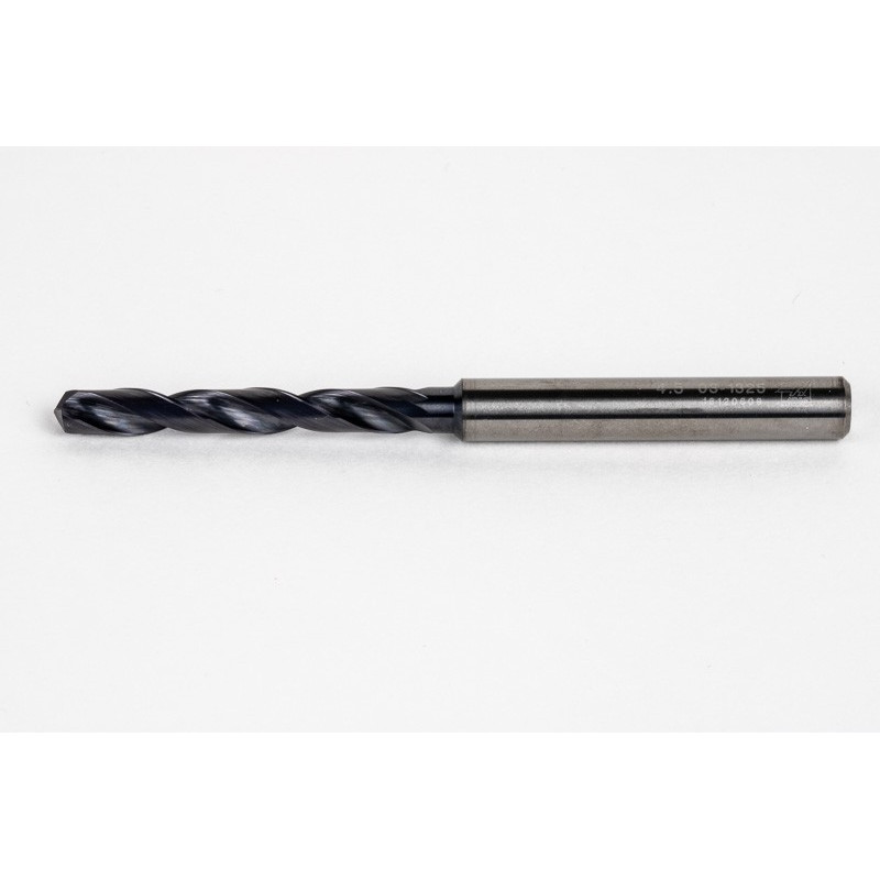 4.5mm Ø Carbide Drill, 6mm Shank x 140° Point Angle x 30° Helix, 5XD, 2 Flute, TiAlN Coated, GP