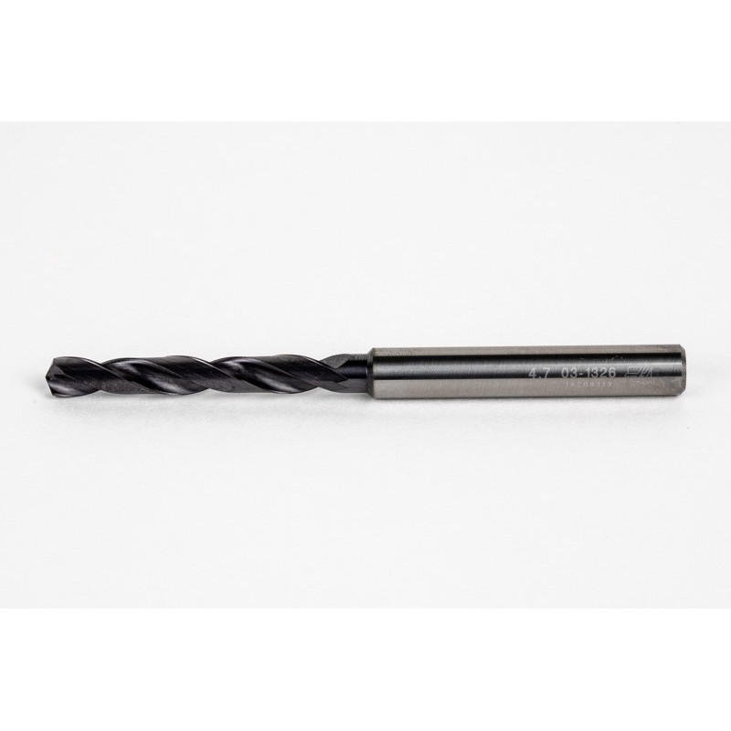 4.7mm Ø Carbide Drill, 6mm Shank x 140° Point Angle x 30° Helix, 5XD, 2 Flute, TiAlN Coated, GP