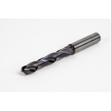 10.5mm Ø Carbide Drill, 12mm Shank x 140° Point Angle x 30° Helix, 5XD, 2 Flute, TiAlN Coated, GP