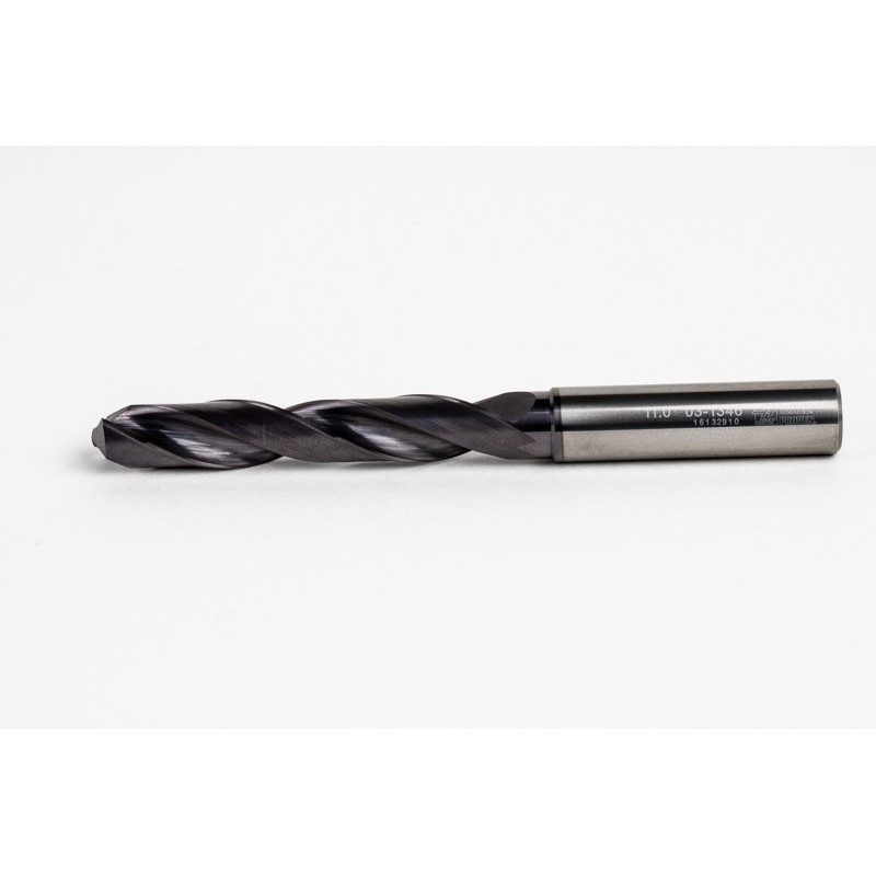 11mm Ø Carbide Drill, 12mm Shank x 140° Point Angle x 30° Helix, 5XD, 2 Flute, TiAlN Coated, GP