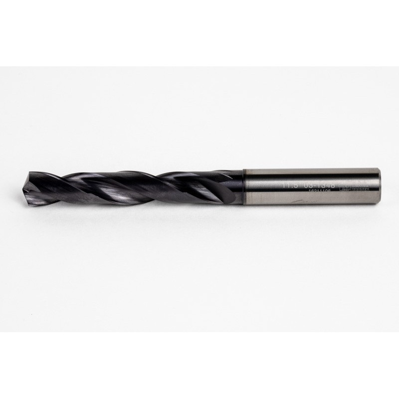 11.5mm Ø Carbide Drill, 12mm Shank x 140° Point Angle x 30° Helix, 5XD, 2 Flute, TiAlN Coated, GP