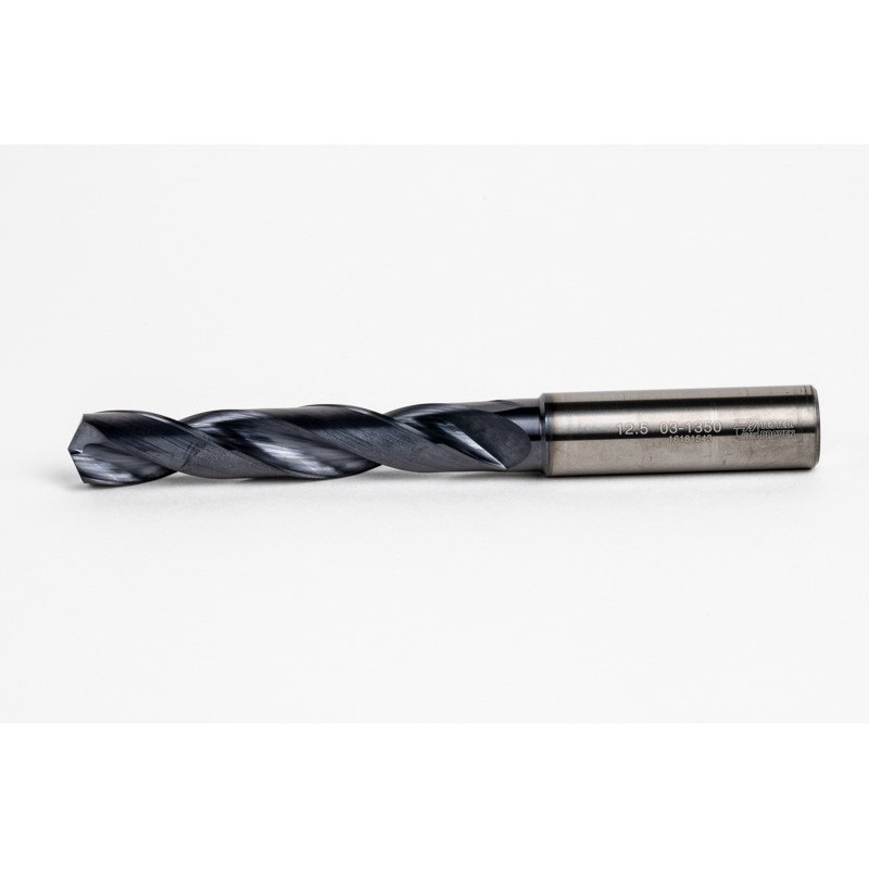 12.5mm Ø Carbide Drill, 14mm Shank x 140° Point Angle x 30° Helix, 5XD, 2 Flute, TiAlN Coated, GP