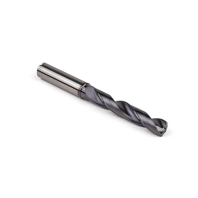 10.8mm Ø Carbide Drill, 12mm Shank x 140° Point Angle x 28° Helix, 5XD, 2 Flute, TiAlN Coated, GP, TSC