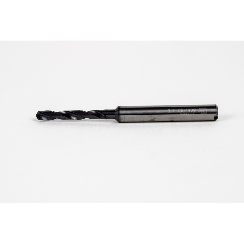 3.7mm Ø Carbide Drill, 6mm Shank x 140° Point Angle x 27° Helix, 5XD, 2 Flute, TiAlN Coated, Inox / SS, TSC