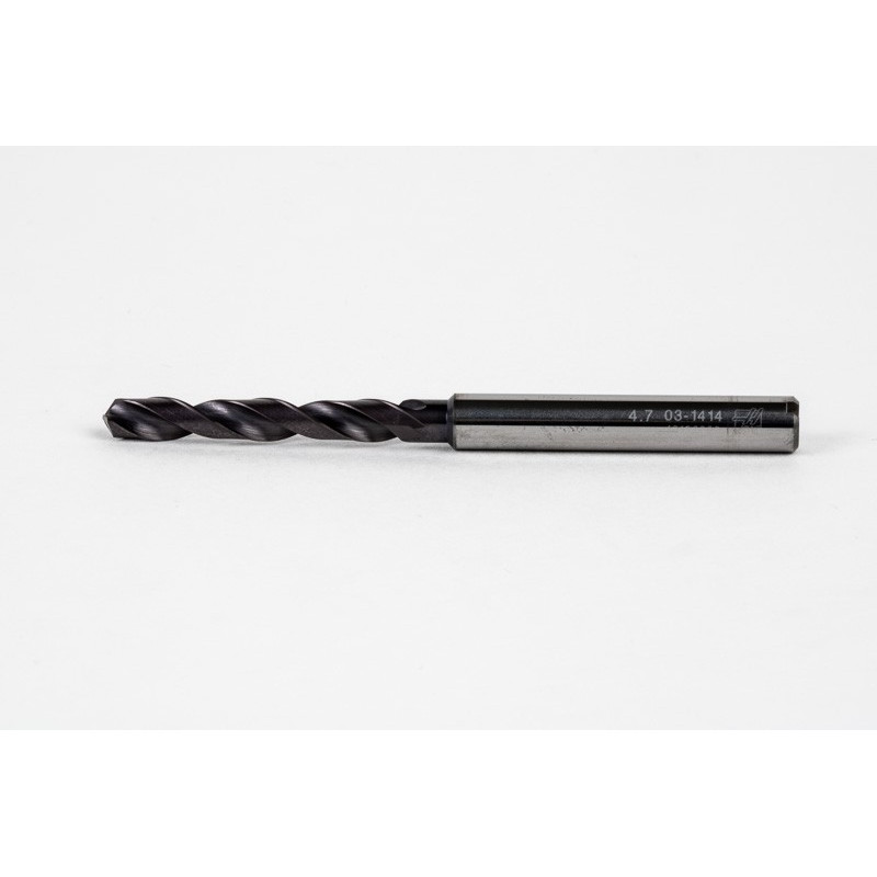 4.7mm Ø Carbide Drill, 6mm Shank x 140° Point Angle x 33° Helix, 5XD, 2 Flute, TiAlN Coated, Inox / SS, TSC