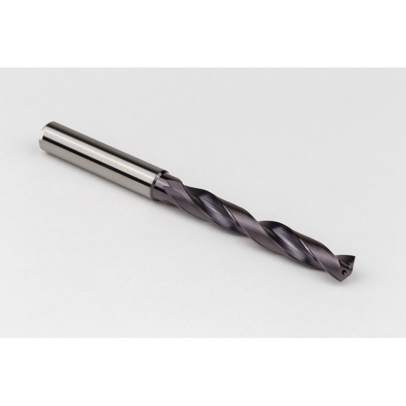 Твердосплавне свердло Ø 7 мм, хвостовик 8 мм x кут вістря 140° x спіраль 27°, 5XD, 2 канавки, покриття TiAlN, нержавіюча сталь / нержавіюча сталь, TSC