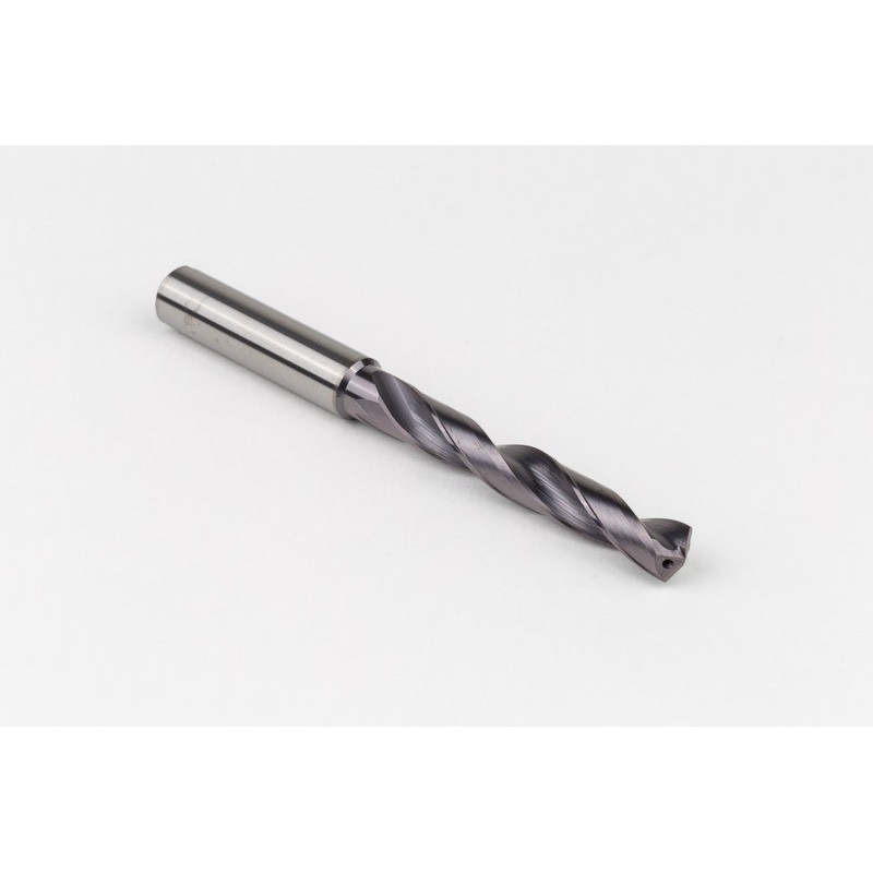Твердосплавне свердло Ø 8,7 мм, хвостовик 10 мм x кут вістря 140° x спіраль 27°, 5XD, 2 канавки, покриття TiAlN, нержавіюча сталь / нержавіюча сталь, TSC