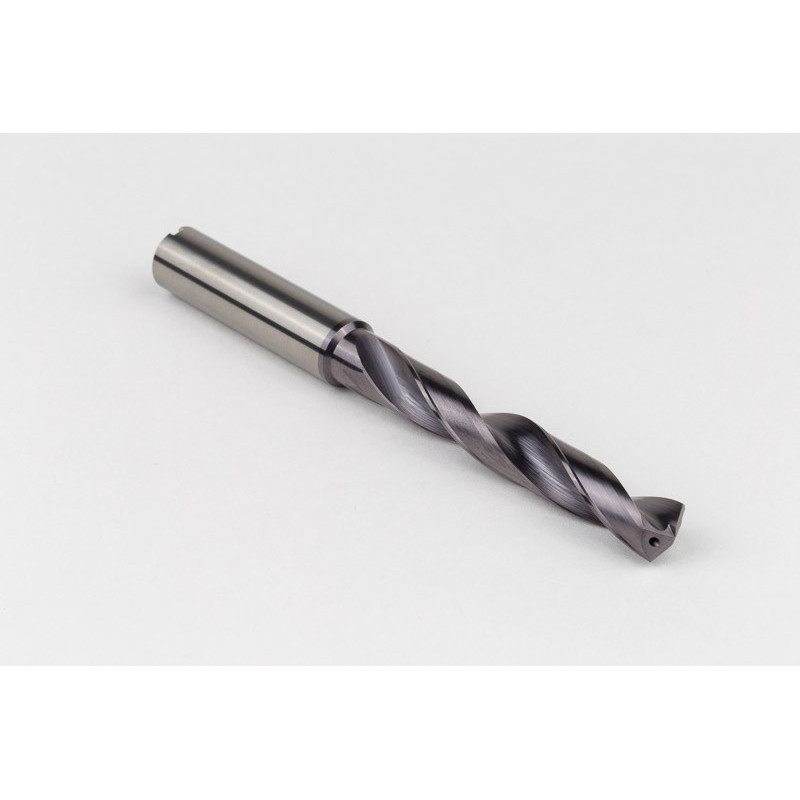 10.2mm Ø Carbide Drill, 12mm Shank x 140° Point Angle x 26° Helix, 5XD, 2 Flute, TiAlN Coated, Inox / SS, TSC