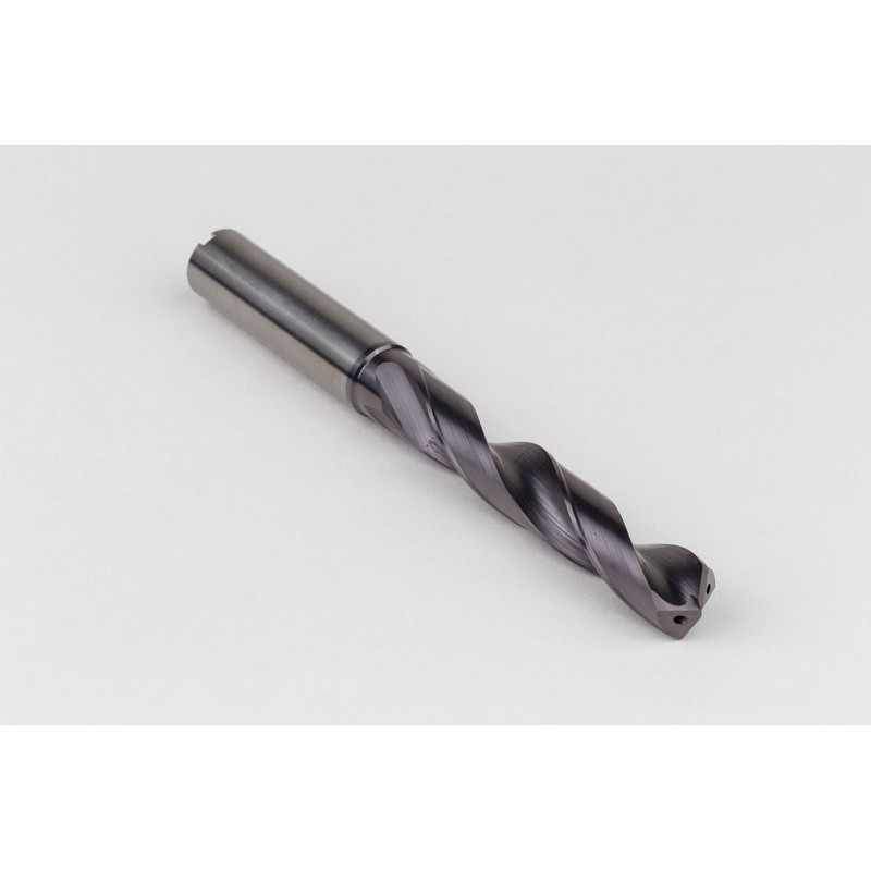 10.8mm Ø Carbide Drill, 12mm Shank x 140° Point Angle x 28° Helix, 5XD, 2 Flute, TiAlN Coated, Inox / SS, TSC