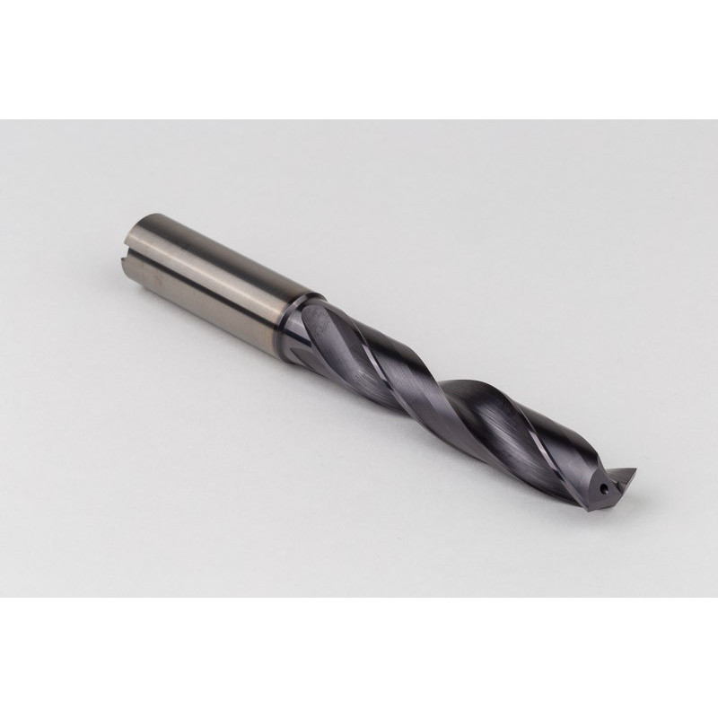 15mm Ø Carbide Drill, 16mm Shank x 140° Point Angle x 28° Helix, 5XD, 2 Flute, TiAlN Coated, Inox / SS, TSC