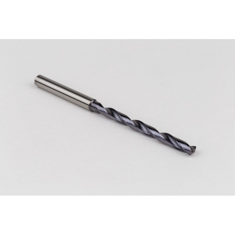 5.5mm Ø Carbide Drill, 6mm Shank x 140° Point Angle x 28° Helix, 8XD, 2 Flute, TiAlN Coated, GP, TSC